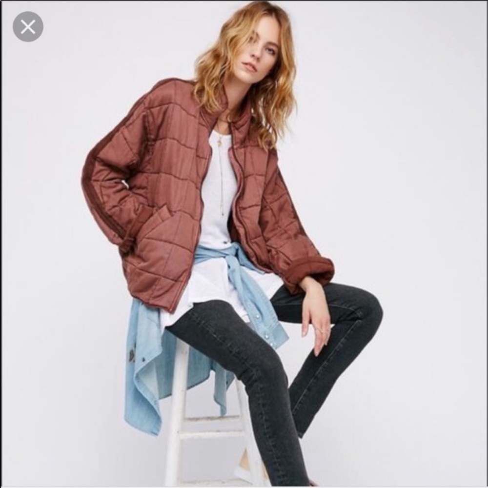 Free People Dolman Quilted Knit Jacket Terra Cotta